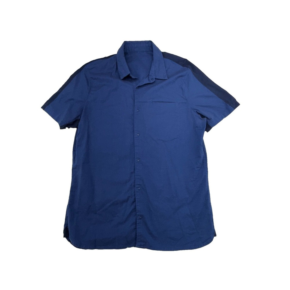 Lululemon Mens M Navy Blue Short Sleeve Snap Front Performance Outdoor Shirt